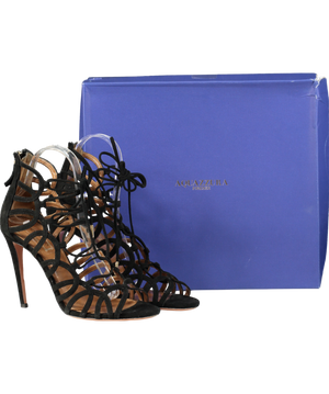 Aquazzura Black Suede Ooh Lala Cage Sandals UK 6 EU 39