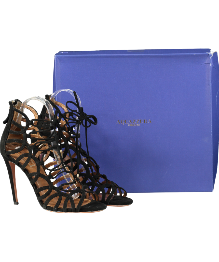 Aquazzura Black Suede Ooh Lala Cage Sandals UK 6 EU 39 👠