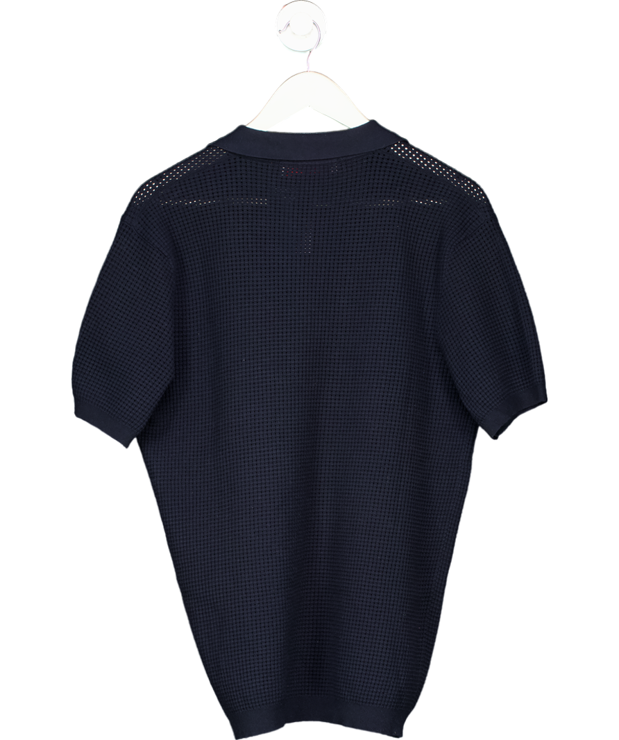 Orlebar Brown Blue Roddy Slim Fit Camp Collar Pointelle Knit Polo Shirt UK M