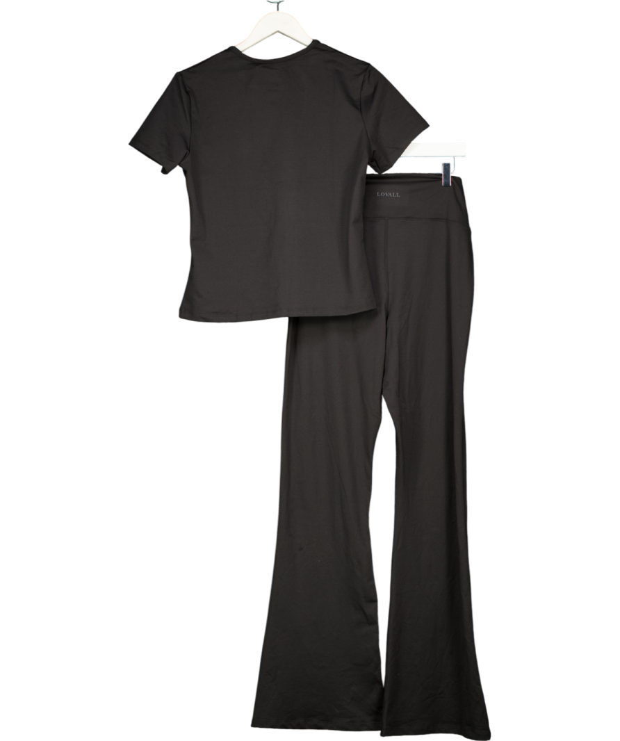 Lovall Black Ultimate Short Sleeve Everyday T-shirt And Flared Leggings Set UK 18