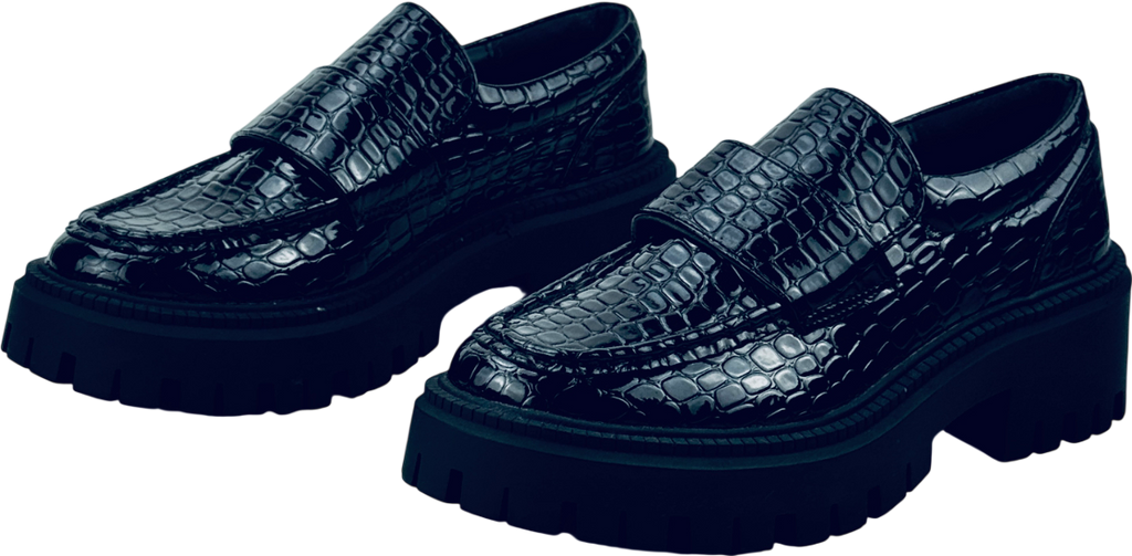 TOPSHOP Lottie Chunky Loafer In Black Croc UK 5 EU 38 👠