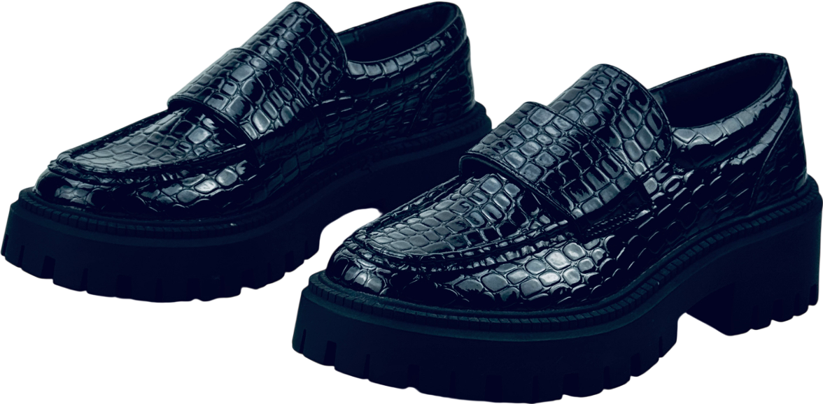 TOPSHOP Lottie Chunky Loafer In Black Croc UK 5 EU 38 👠