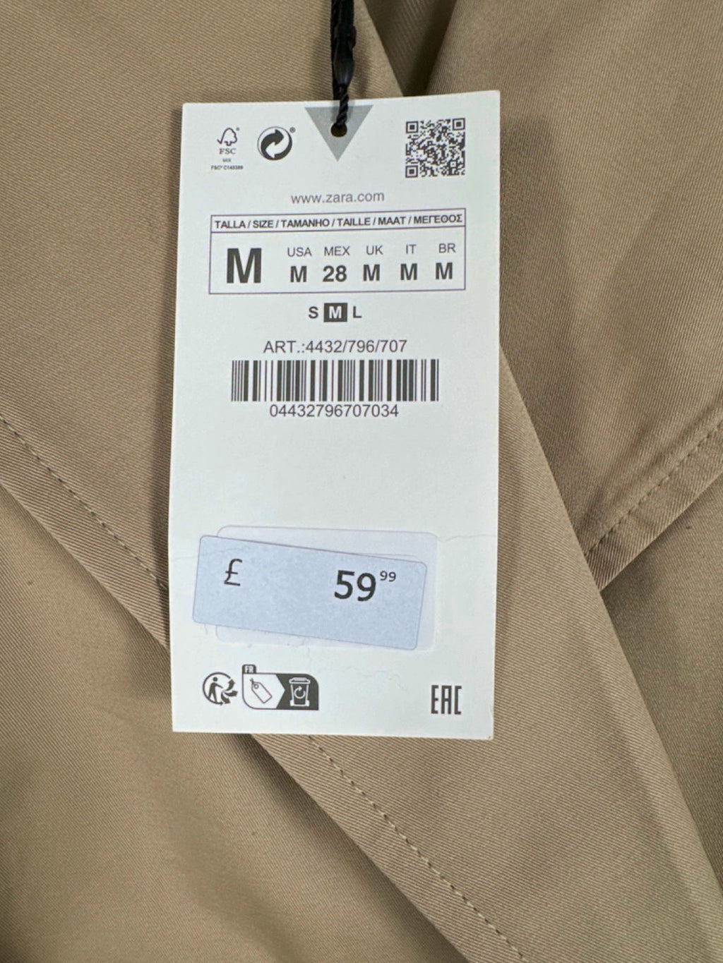 ZARA Beige Cropped Trench Coat UK M