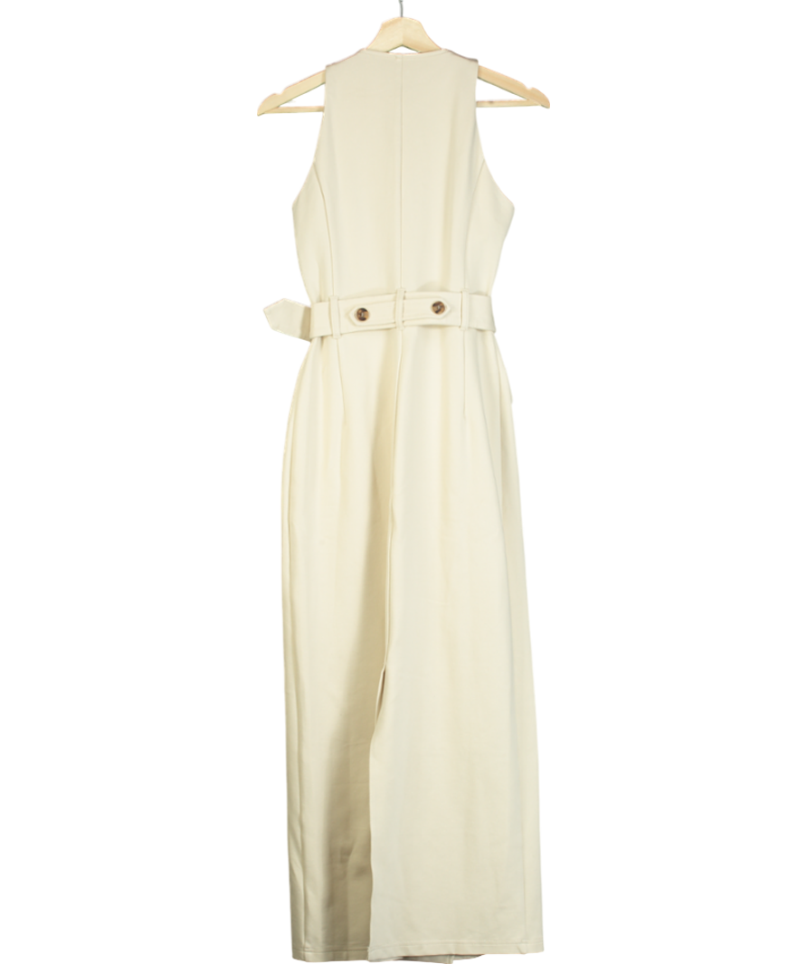 Karen Millen Cream Ponte Button Detail Belted Midi Dress UK XS