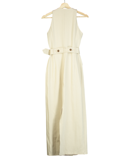 Karen Millen Cream Ponte Button Detail Belted Midi Dress UK XS