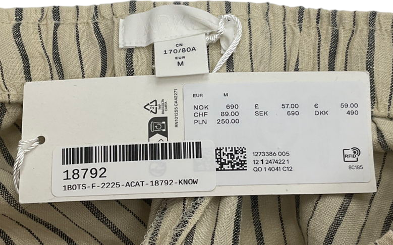 Arket Pale Yellow Striped Linen Trousers UK M