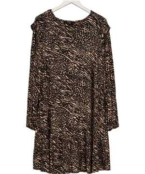 F&F Brown Long Sleeve Animal Print Mini Dress UK 22