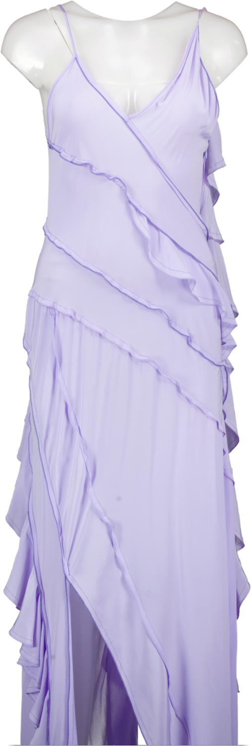 Victoria Beckham Purple Asymmetric Ruffle Silk Crepe De Chine Maxi Dress UK 8
