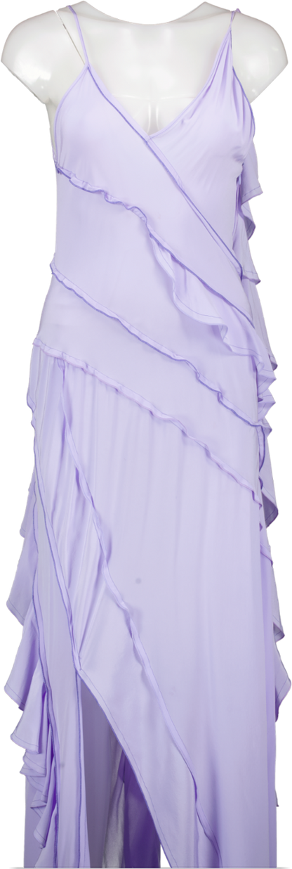Victoria Beckham Purple Asymmetric Ruffle Silk Crepe De Chine Maxi Dress UK 8