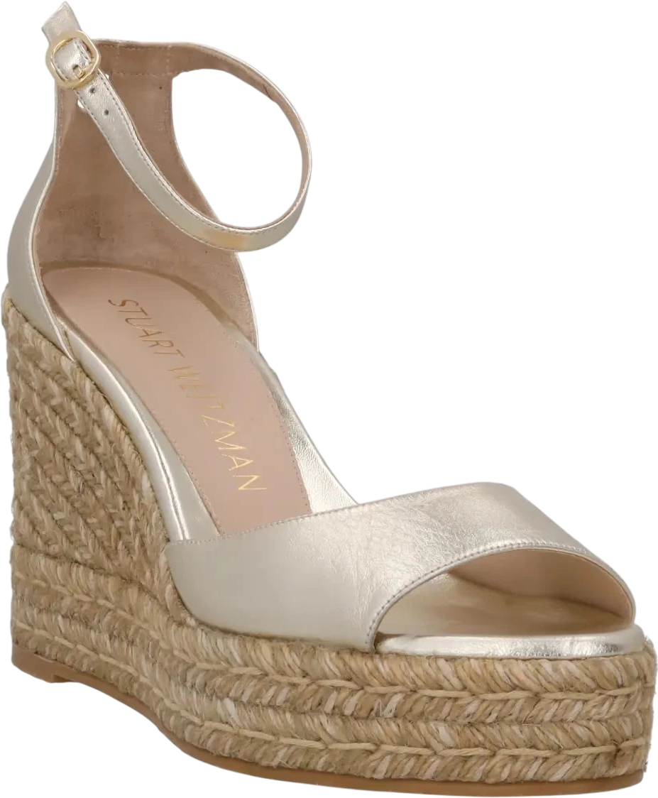STUART WEITZMAN Metallic Gold Platform Wedge Espadrille Sandals UK 7.5 EU 40.5