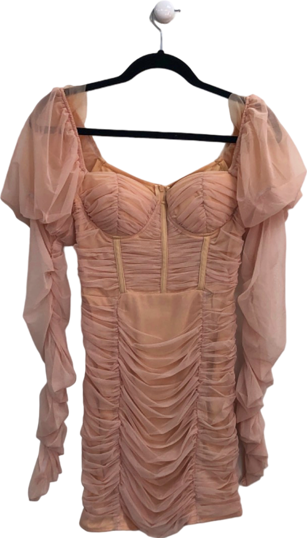 MISSPAP Peach Ruched Off-Shoulder Mini Dress UK 10