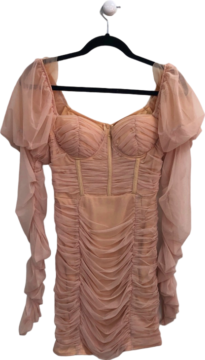 MISSPAP Peach Ruched Off-Shoulder Mini Dress UK 10