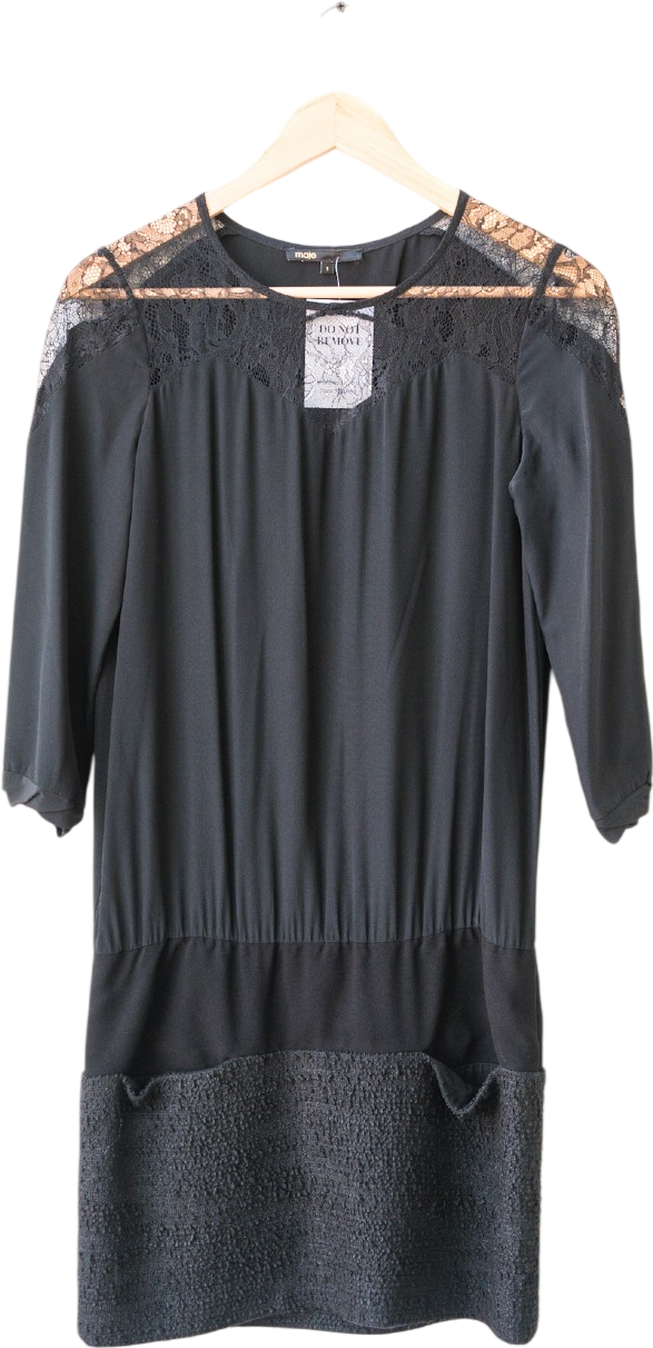 Maje Black Silk Lace Inset Mini Dress UK 8