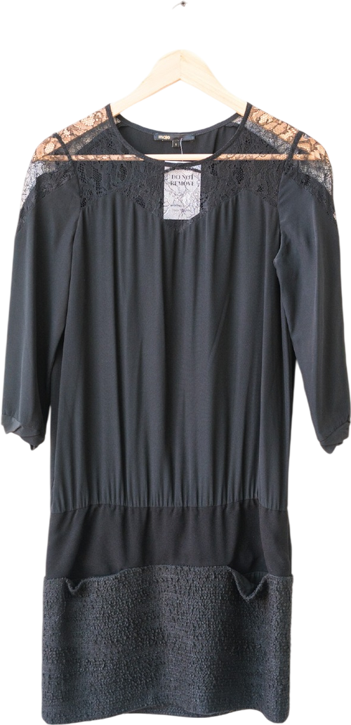 Maje Black Silk Lace Inset Mini Dress UK 8