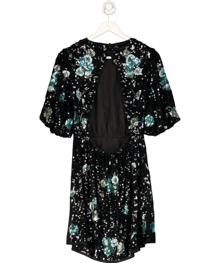Warehouse Black Blakc / Blue Sequin Open Back Mini Dress UK 10