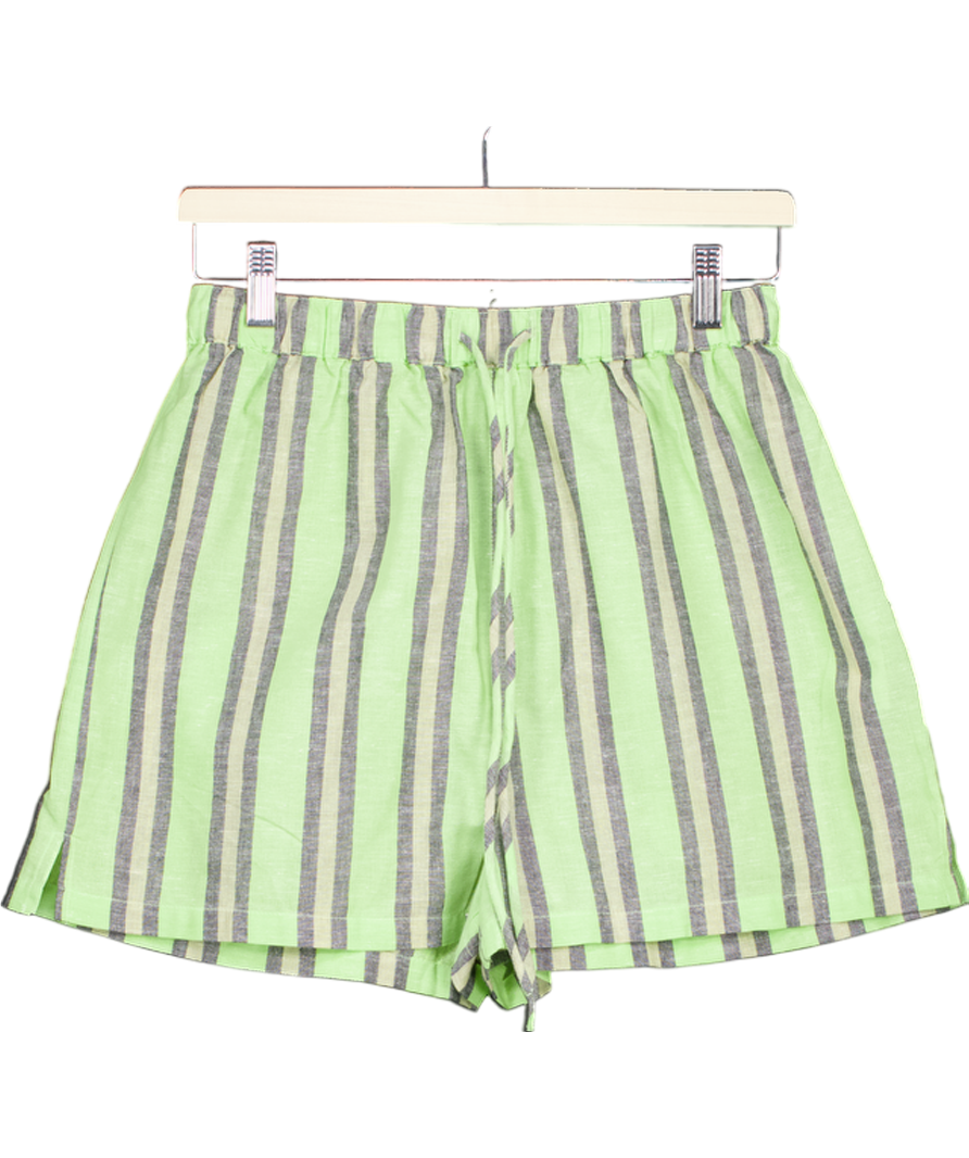 Topshop Green Cotton Blend Striped Pull On Shorts UK S