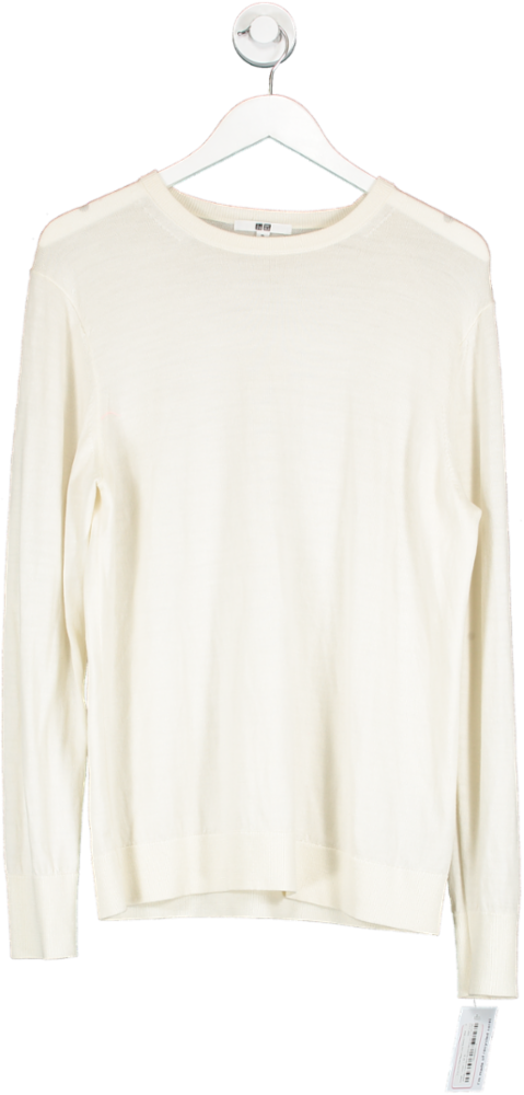 Uniqlo Cream Fine Knit Crew Neck Long Sleeve T Shirt UK XL