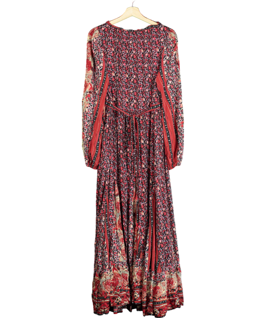 Free People Red Tie Front Floral Maxi Dress UK L