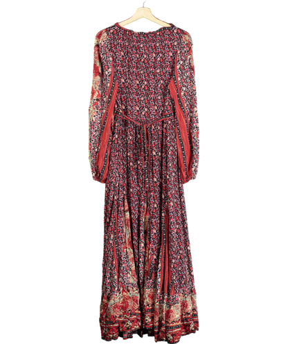 Free People Red Tie Front Floral Maxi Dress UK L