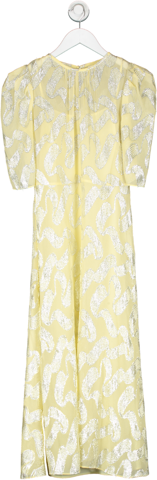 L.K.Bennett Yellow Glinda Cream Silk And Metallic Silver Dress UK 6