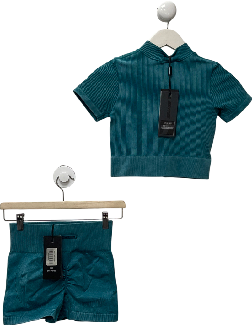 Bo + Tee Blue Ribbed Teal Top + Bum Scrunched Shorts UK S