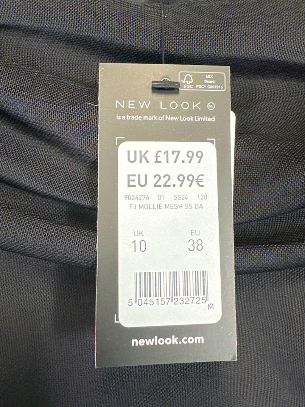 New Look Black Mollie Mesh Top UK 10