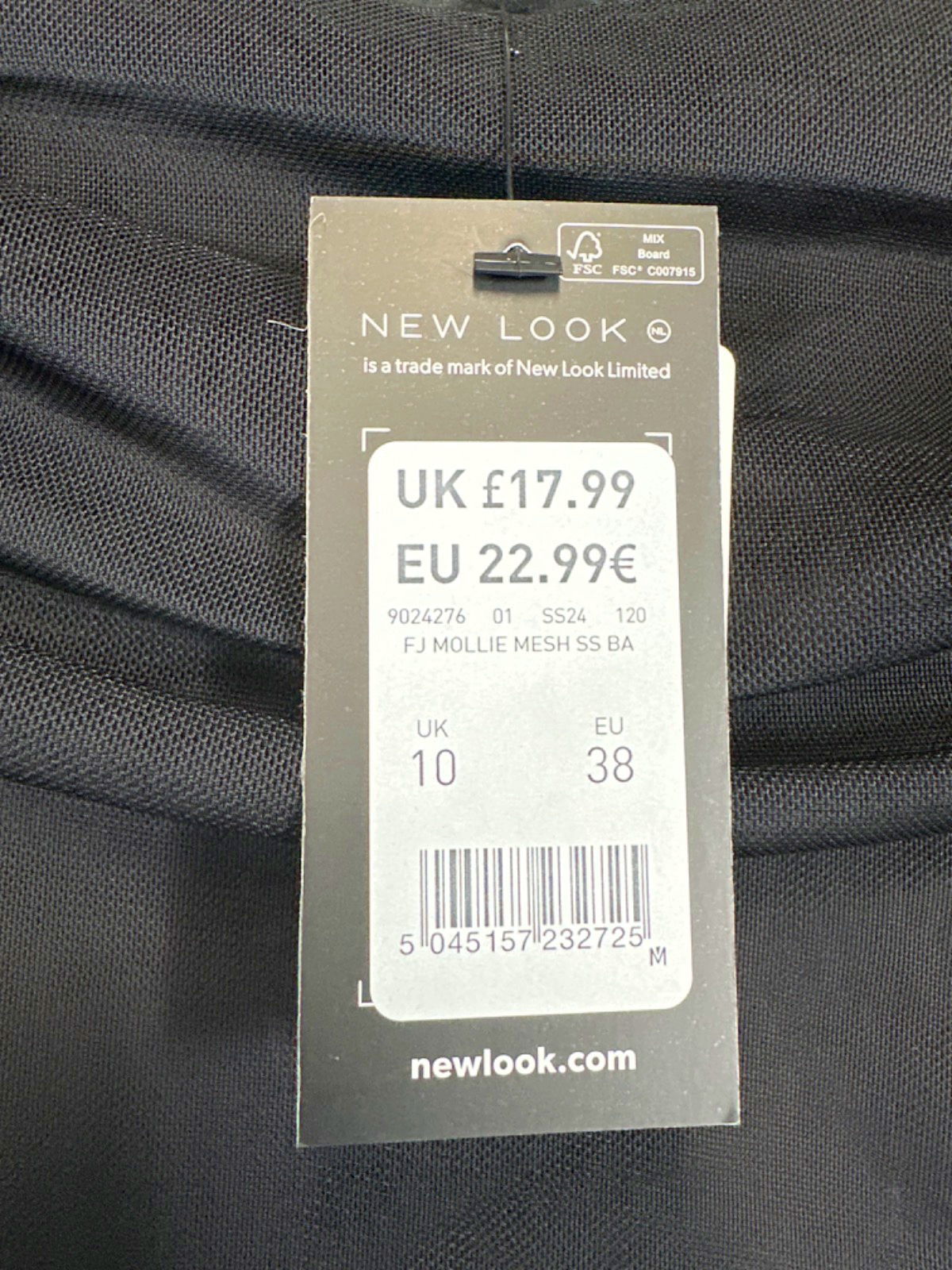 New Look Black Mollie Mesh Top UK 10