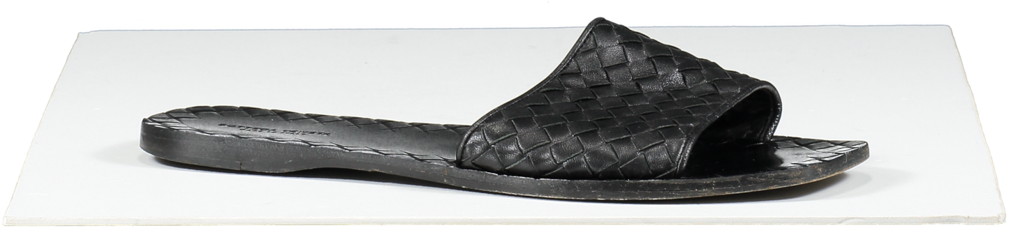 BOTTEGA VENETA Black Open Toe Leather Slippers UK 7 EU 40 👠
