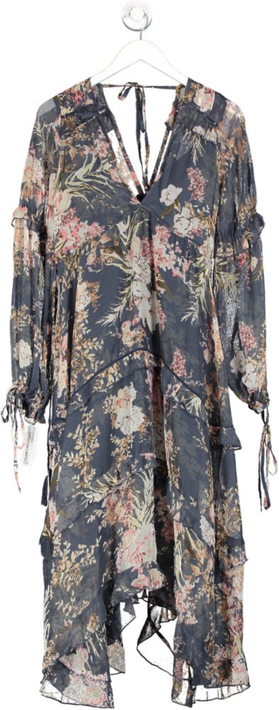 ASOS Blue Mesh Floral Long Sleeve Maxi Dress UK 6