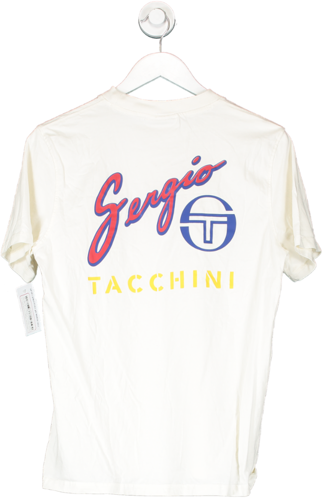 Sergio Tacchini White Embroidered Logo With Printed Back T Shirt UK M