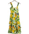 H&M Yellow / Green Floral Tiered Cotton Poplin Dress UK 8