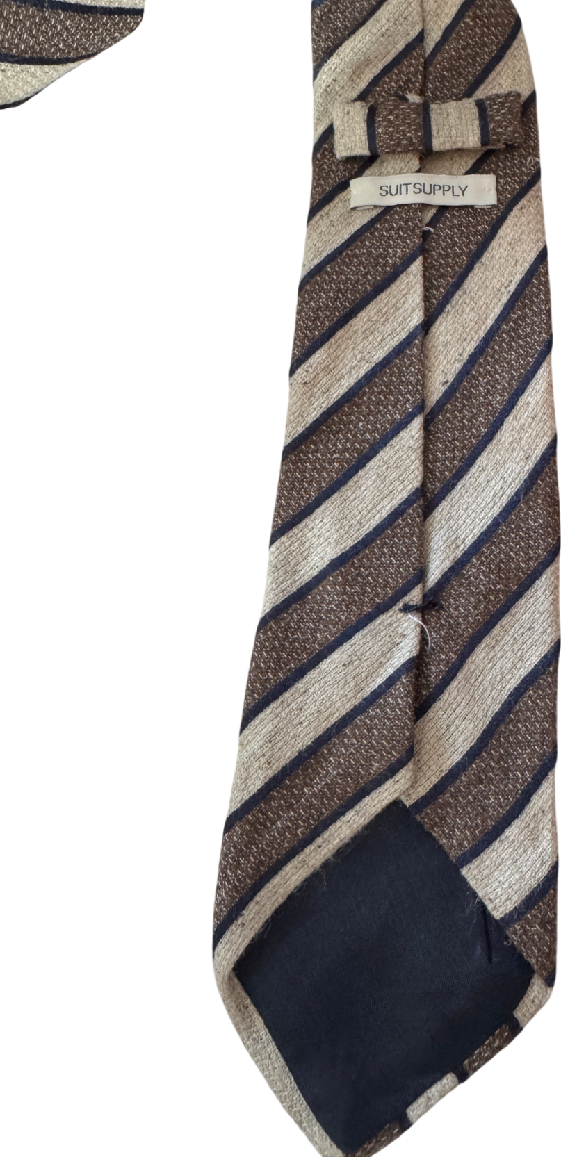 SuitSupply Cream Silk / Cotton Bend Striped Neck Tie