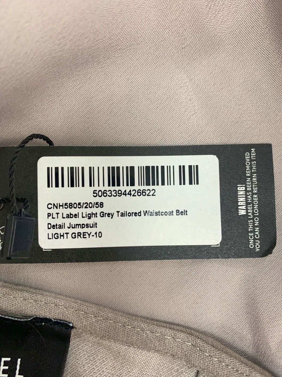 PLT Label Light Grey Tailored Waistcoat Belt Detail Jumpsuit UK 10