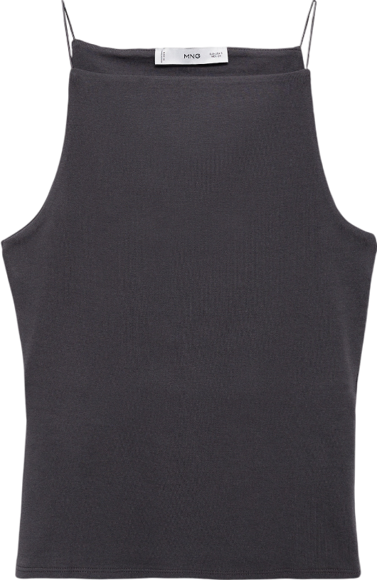 MANGO Grey Fitted Halter-neck Top UK M