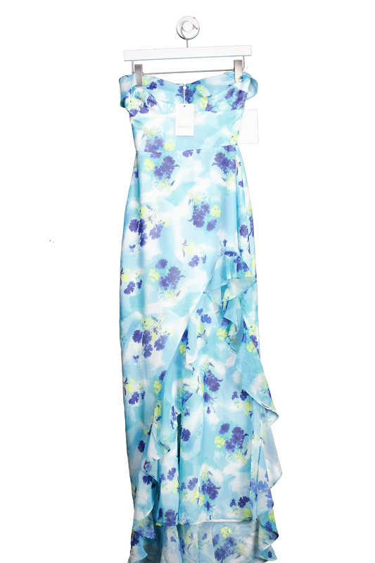 Amanda Uprichard Blue Asymmetric Ruffle Floral Midaxi Dress UK XS