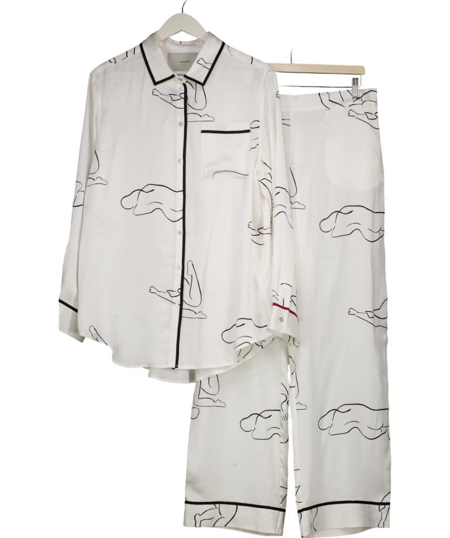 Asceno White Silk Pool Shirt And Trousers UK M