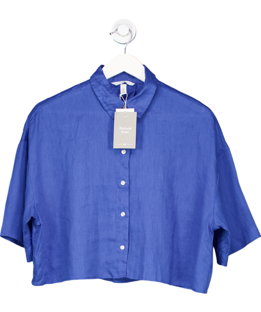 H&M Blue Cropped Linen Shirt UK S