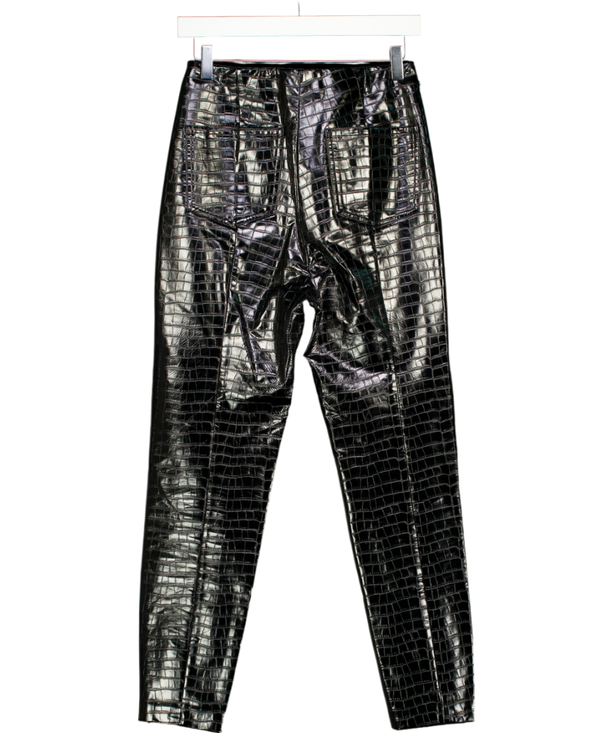 Rotate Birger Christensen Black Jeanine Croc Effect Vegan Leather Skinny Pants UK 10