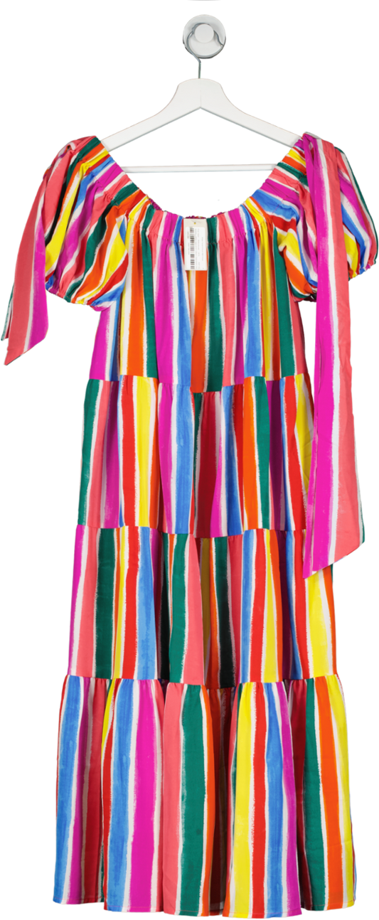 River Island Multicoloured Stripe Tiered Smock Midi Dress UK S