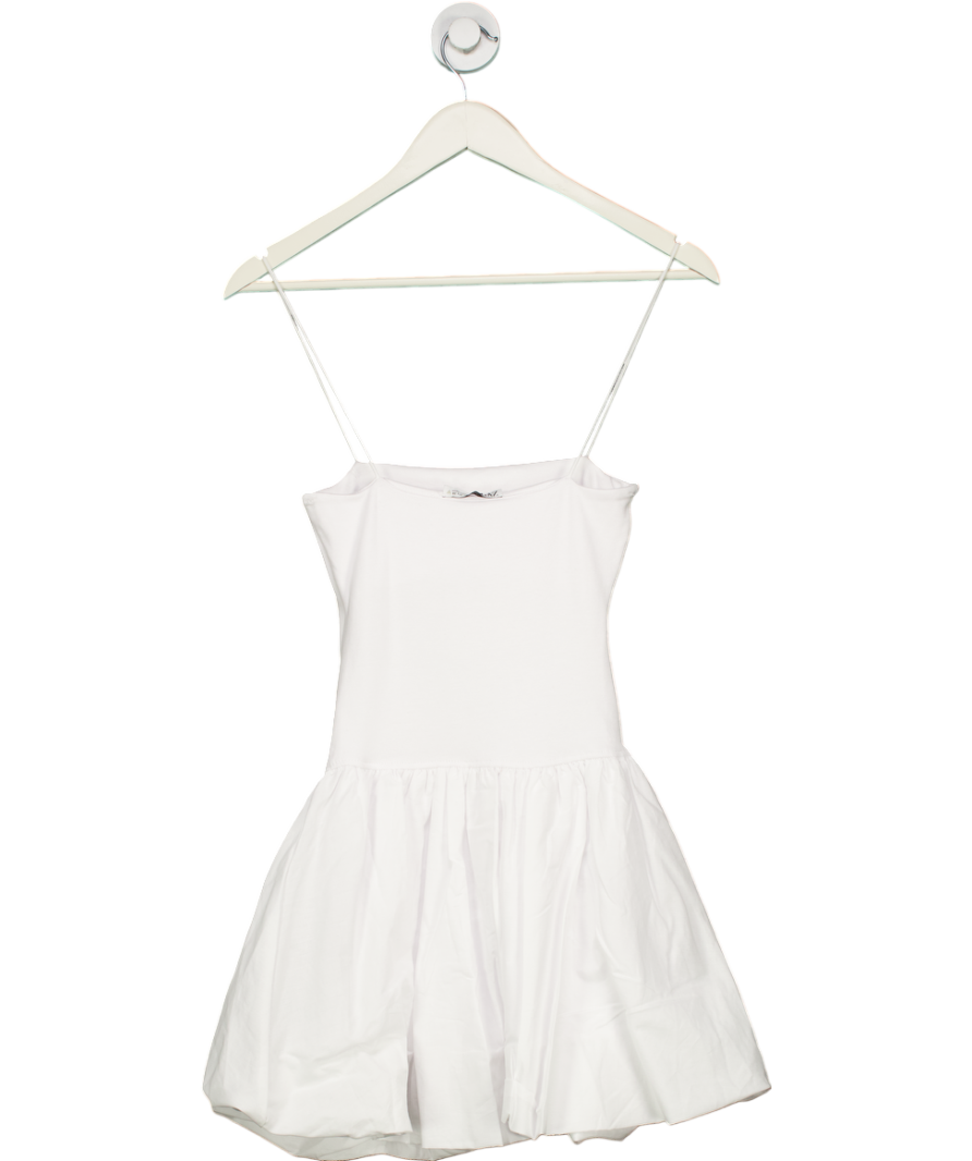 ZARA White Contrast Ribbed Poplin Puff Hem Mini Dress UK S