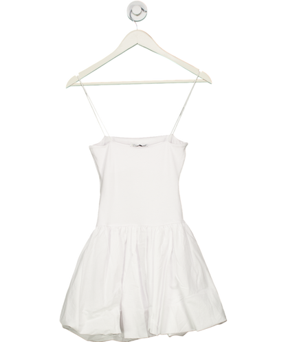 ZARA White Contrast Ribbed Poplin Puff Hem Mini Dress UK S