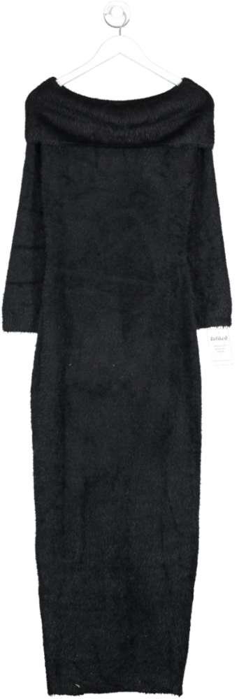 boohoo Black Fluffy Bardot Maxi Dress UK M