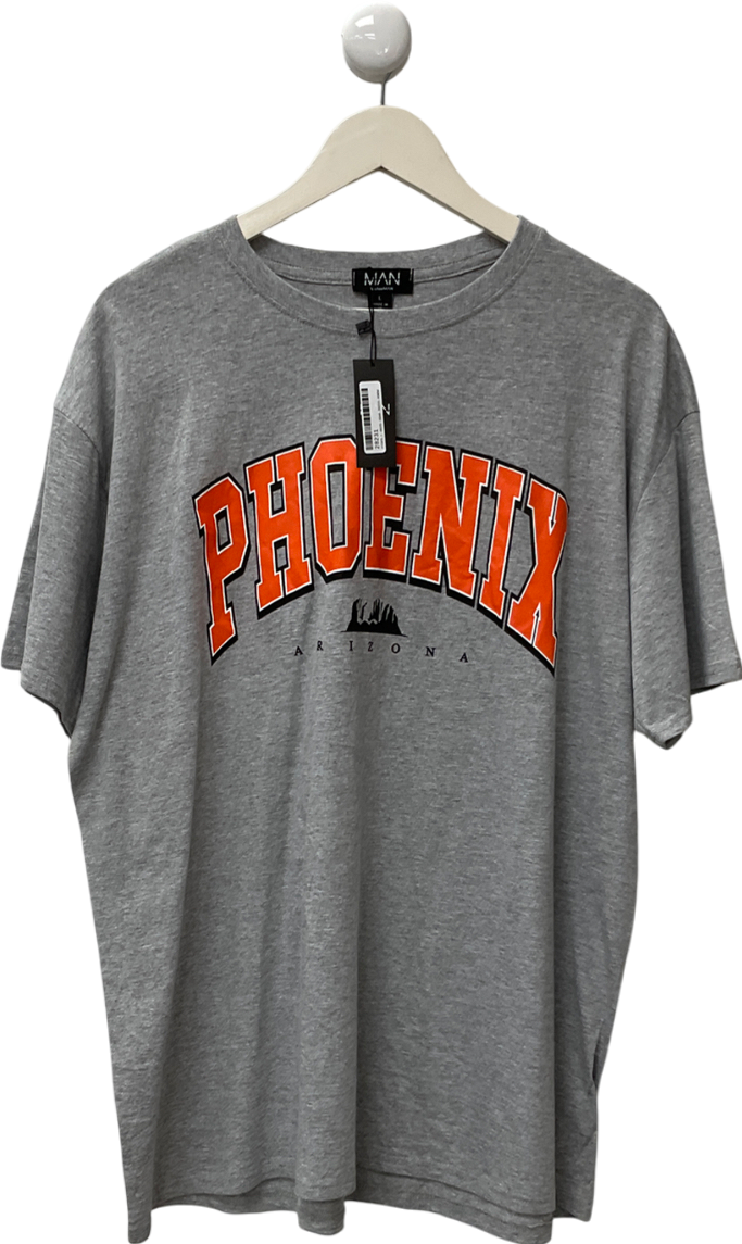 boohooMan Grey Oversized Phoenix Print T-shirt UK L
