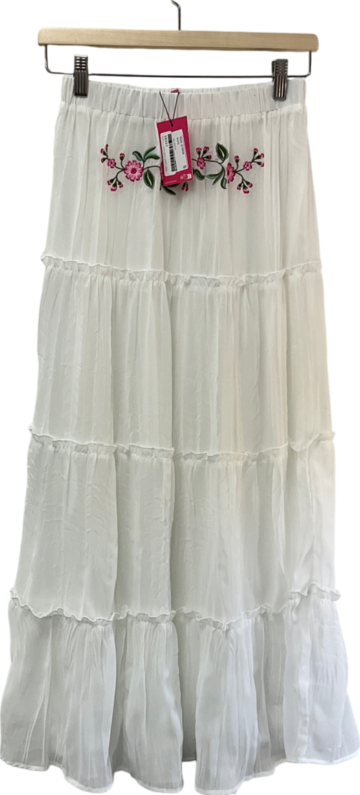 edikted White Tiered Floral Maxi Skirt UK S