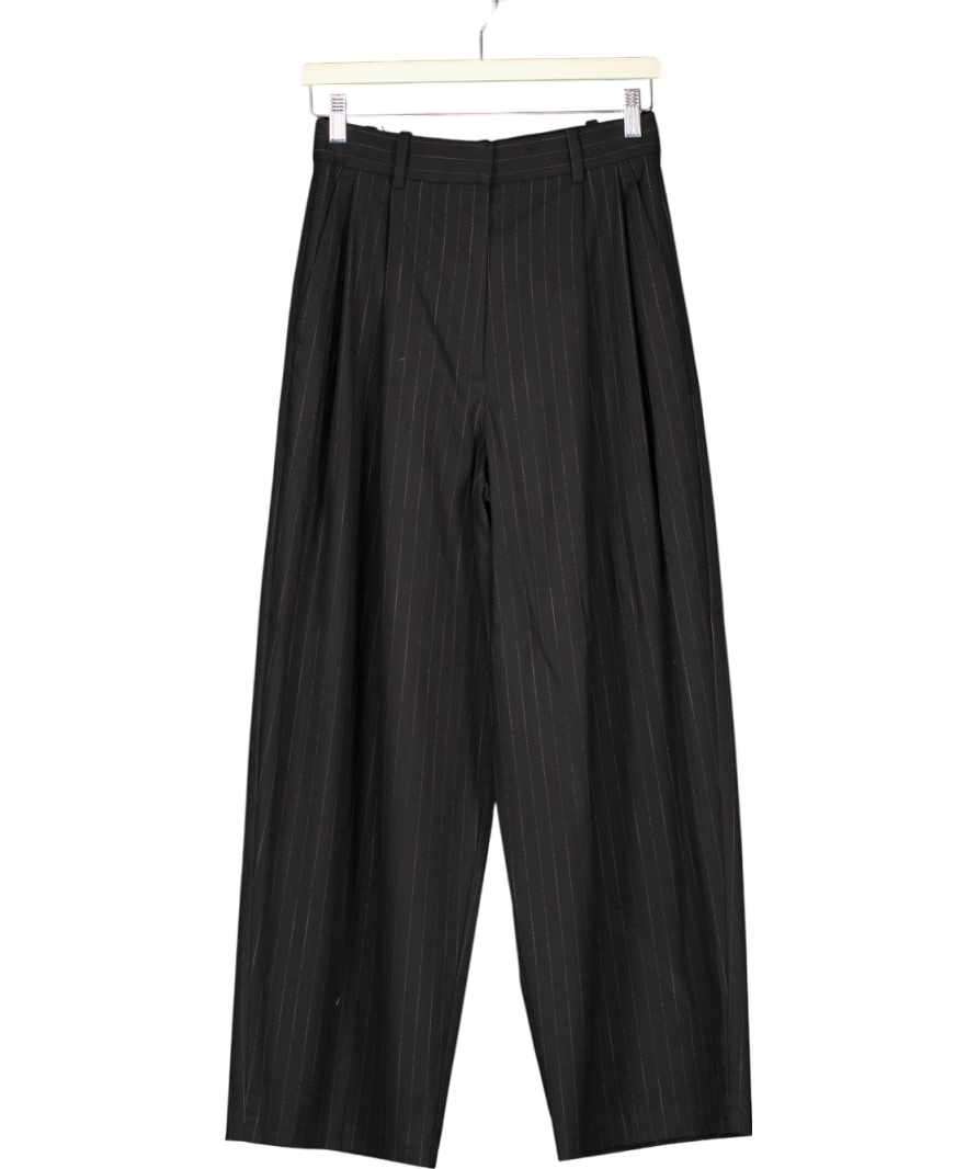 River Island Black Pinstripe Pleat Front Wide Leg Trousers UK 8