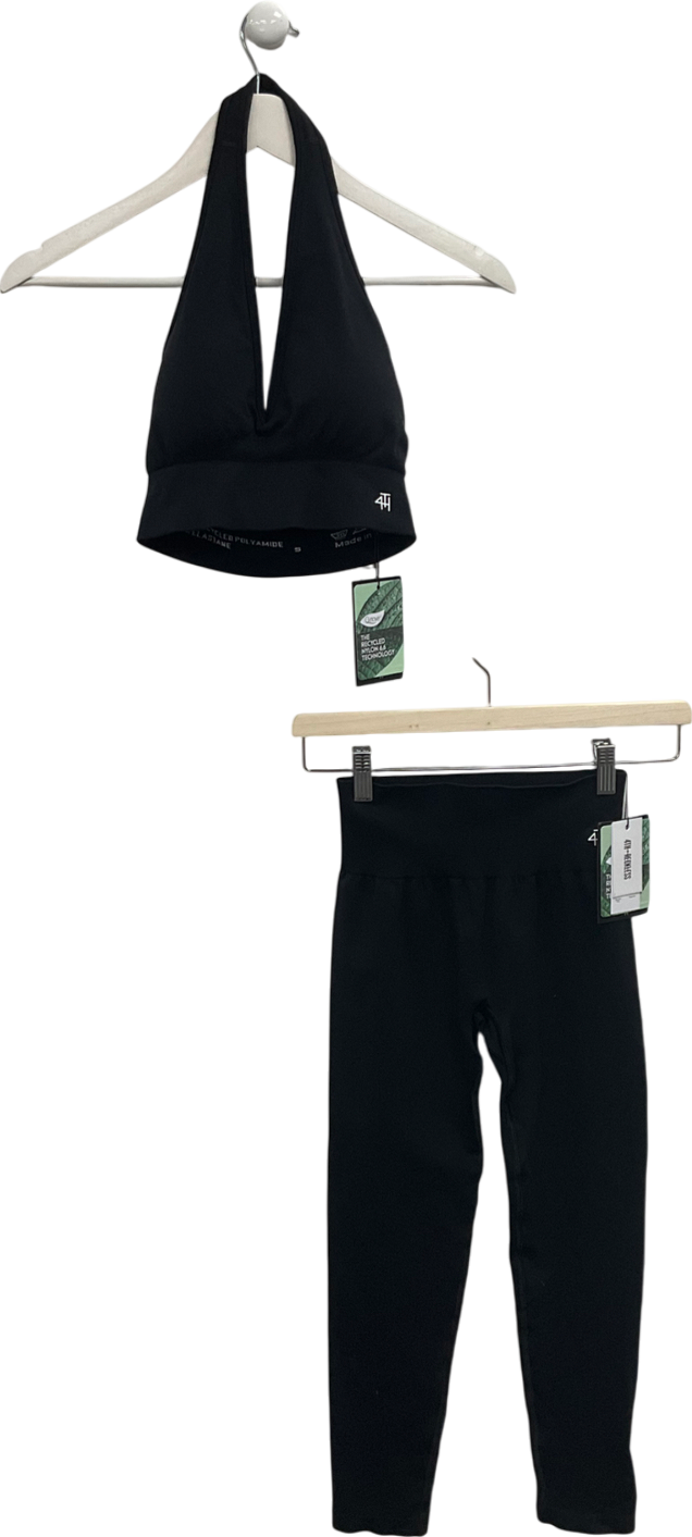 4th & Reckless Black Tyler Seamless Sculpt Leggings And Halterneck Crop Top UK S