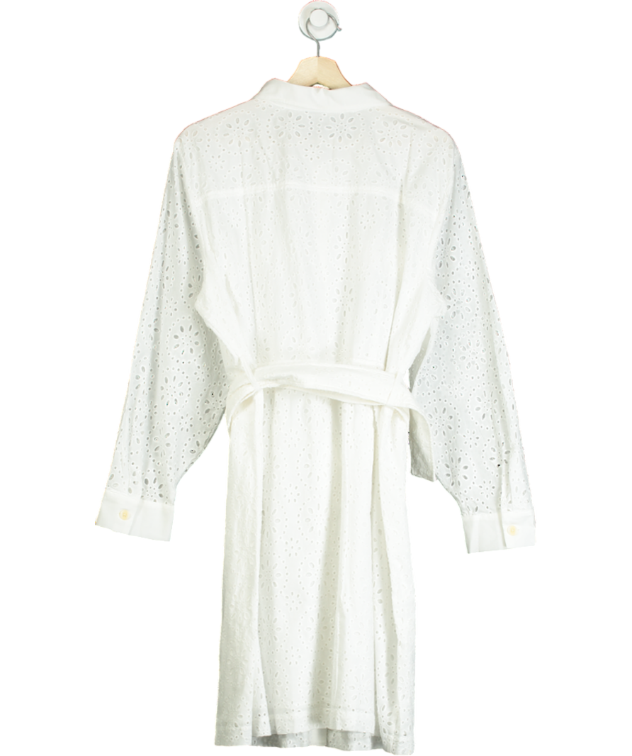 MANGO White Shirly Broiderie Anglaise Mini Shirt Dress UK 20