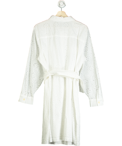 MANGO White Shirly Broiderie Anglaise Mini Shirt Dress UK 20