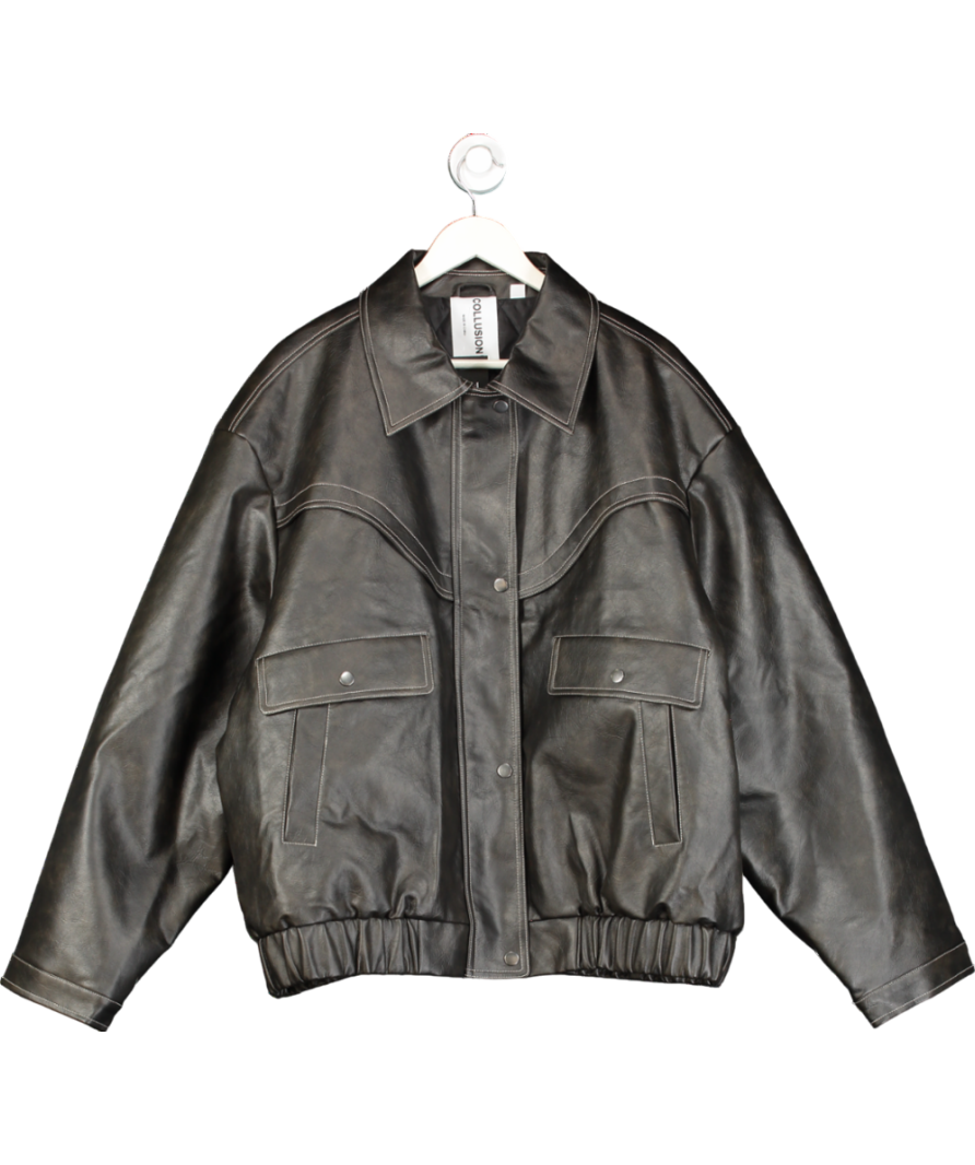 Collusion Unisex Oversize Leather Look Bomber In Brown UK XXL