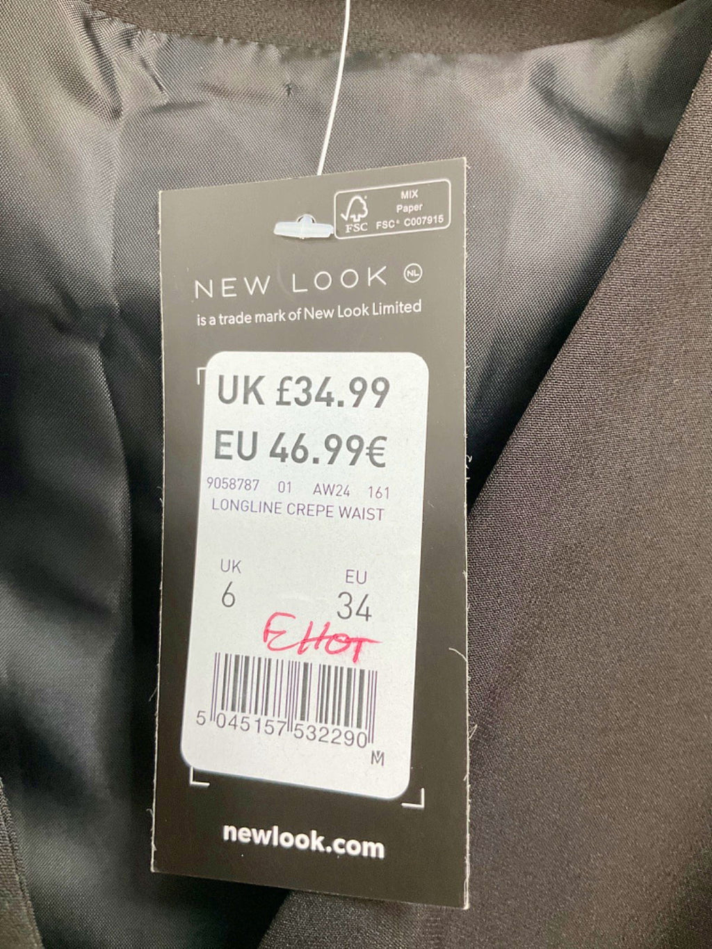 New Look Black Longline Crepe Waistcoat UK 6